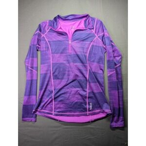 Reebok Womens Purple Striped Quarter Zip Pullover Long Sleeve Workout Top Large